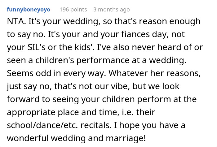 SIL Makes A Weird Demand For The Wedding: "Immediately Said No"
