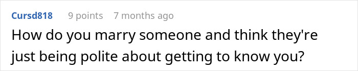A screenshot of a Reddit comment discussing a guy who finds his husband's things and learns about a double life.