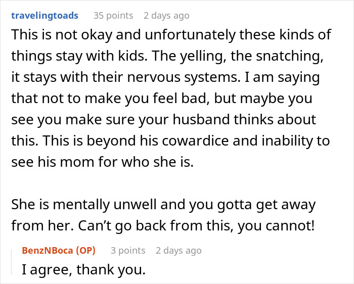 A comment section discussing a grandma who throws a fit before family vacation and clings to a toddler. A comment section discussing a grandma who throws a fit before family vacation and clings to a toddler.