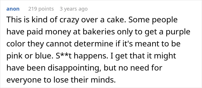 Comment about chaos over a gender reveal cake causing disappointment and confusion Comment about chaos over a gender reveal cake causing disappointment and confusion