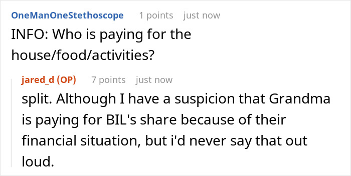 A screenshot shows a user asking about payment for the family trip, and the husband's reply about splitting costs.
