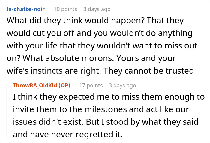 Reddit comment discussing distrust of parents after they try to reenter life Reddit comment discussing distrust of parents after they try to reenter life