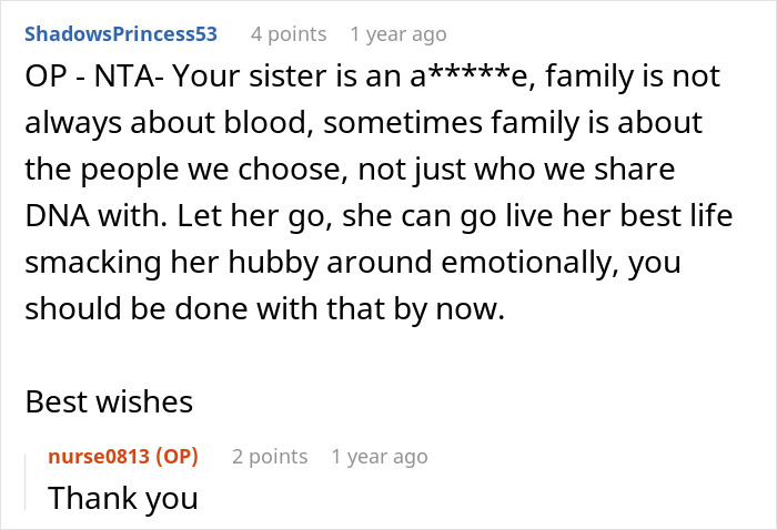 Reddit comment advising to let go of toxic sister for emotional wellbeing at wedding Reddit comment advising to let go of toxic sister for emotional wellbeing at wedding