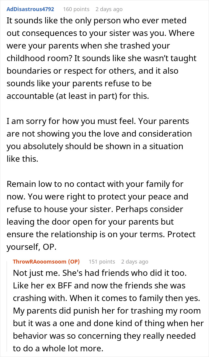 Online discussion about woman refusing to take homeless sister in after betrayal