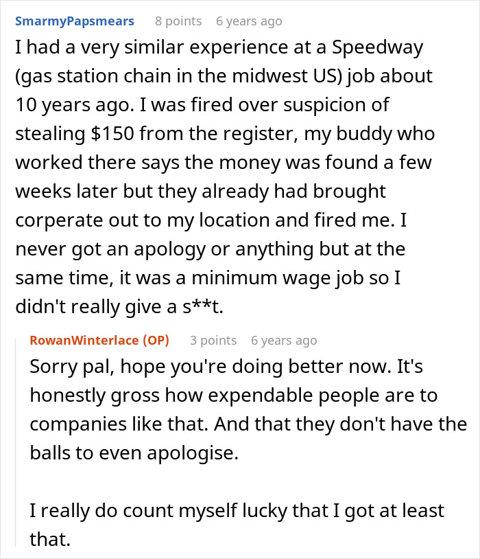 A Reddit user sharing a personal story of being unjustly fired from a gas station job and getting revenge.