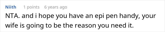 Reddit comment advising to keep an epipen due to MIL using allergenic ingredients