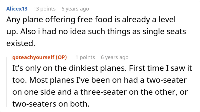 Comment on planes offering free food and single seats on small planes Comment on planes offering free food and single seats on small planes