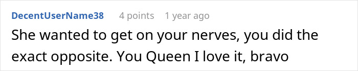 A comment calling the bride a Queen for her action at the son's wedding.