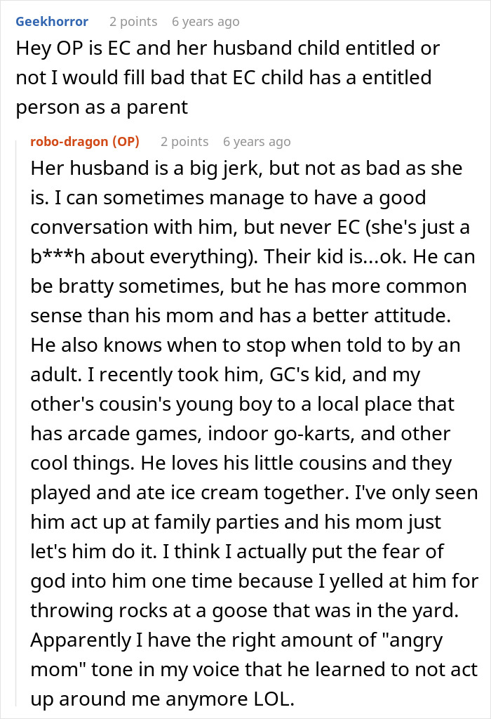 Screenshot of Reddit comments discussing an entitled woman and her child.