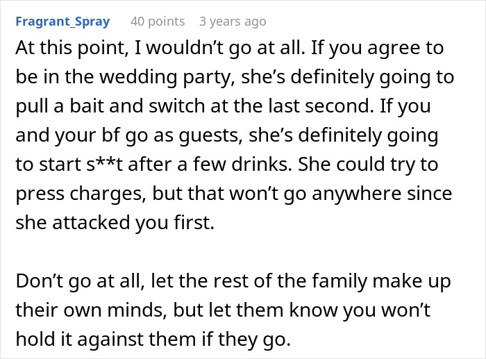 Reddit advice on avoiding wedding drama and self-defense in family conflict Reddit advice on avoiding wedding drama and self-defense in family conflict