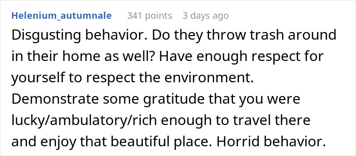 Comment criticizing disrespectful behavior leaving fake petals on a beach after proposal