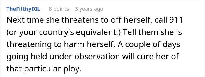Mother's Day ruined by an attention-seeker mom, an online comment suggesting calling emergency services if she threatens s*******m. Mother's Day ruined by an attention-seeker mom, an online comment suggesting calling emergency services if she threatens s*******m.