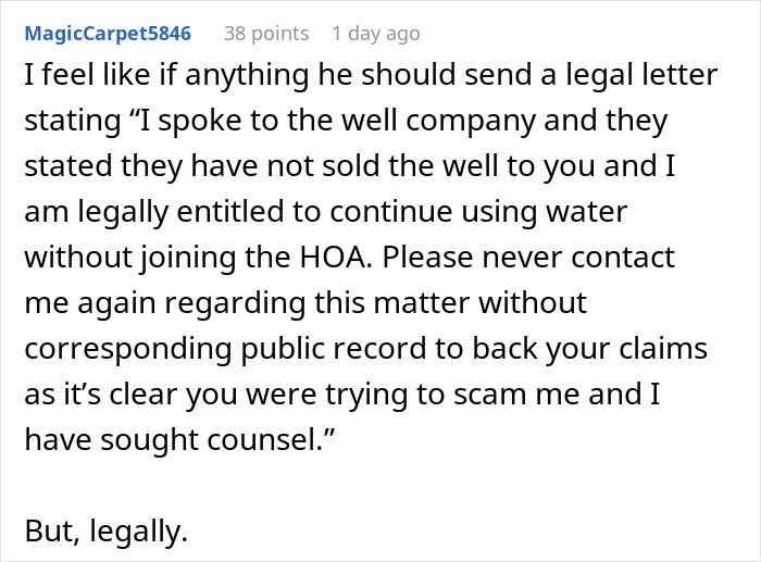 Advice to send legal letter to dispute water access scam by HOA Advice to send legal letter to dispute water access scam by HOA