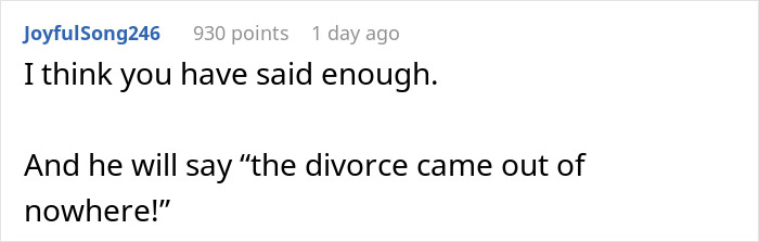 Short statement about divorce and wife fed up with husband&rsquo;s promises