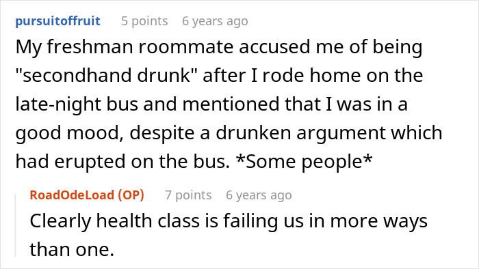A user comment about being accused of being secondhand drunk, relating to a pregnant woman working in a pub.