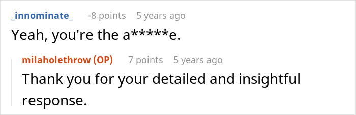 Brief comment labeling OP as a jerk in MIL boundary dispute