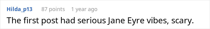 Comment comparing story to Jane Eyre with a scary vibe Comment comparing story to Jane Eyre with a scary vibe