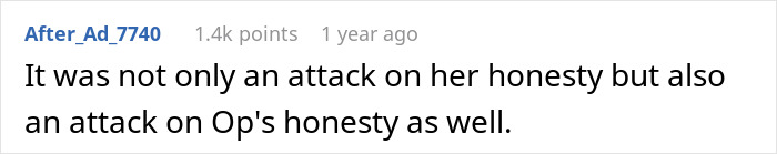 A comment from a user stating that it was an attack on honesty regarding the kid's food issue.