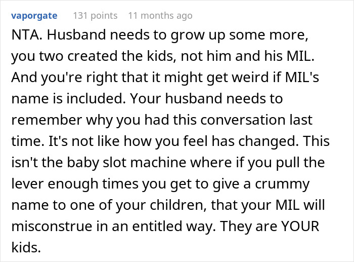 A Reddit comment regarding a husband wanting to honor his mom, and the wife feeling unhonored.