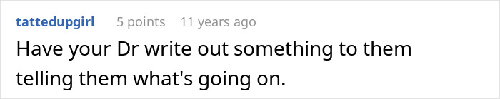 A screenshot of a user's comment about getting a doctor's note for a woman's hair at risk of job loss.