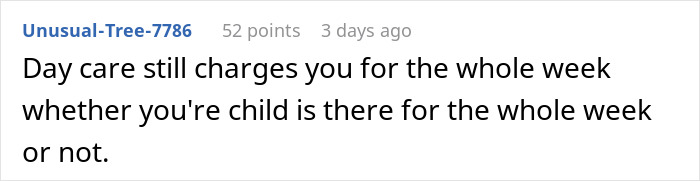 Comment about daycare charging weekly regardless of attendance Comment about daycare charging weekly regardless of attendance