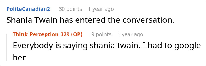 Comment mentioning Shania Twain in affair partner discussion Comment mentioning Shania Twain in affair partner discussion