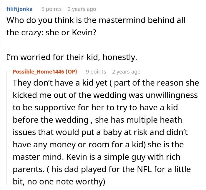 Discussion on bride and fianc&eacute;'s plans and concerns about future kid during wedding
