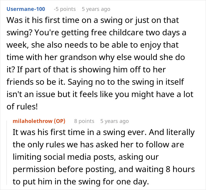 Explanation of first swing experience and rules for social media posts by MIL babysitting