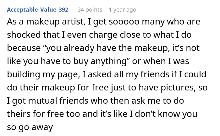 Makeup artist shares frustration about being expected to work for free by friends