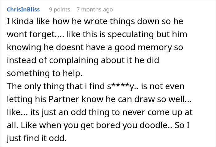 A screenshot of a Reddit comment where a guy finds his husband's things and learns he's living a double life.