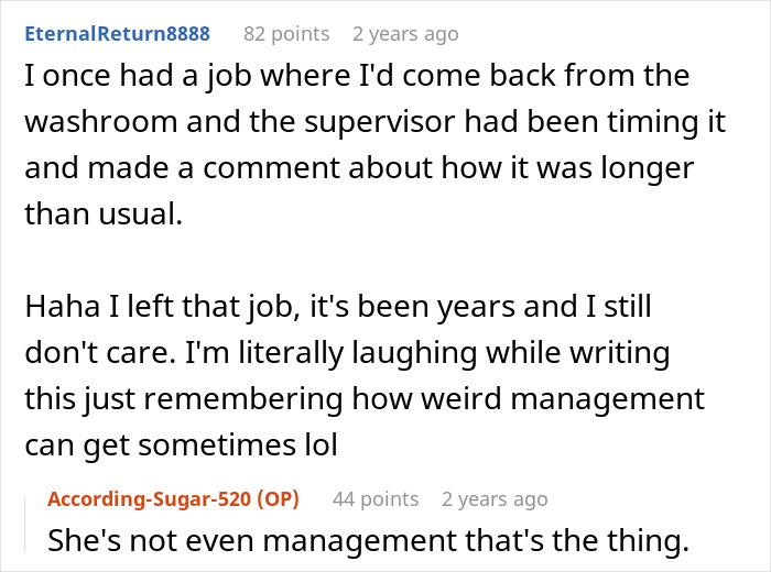 A screenshot showing a Reddit user commenting on how weird management can get, relating to the Ableist Karen story.