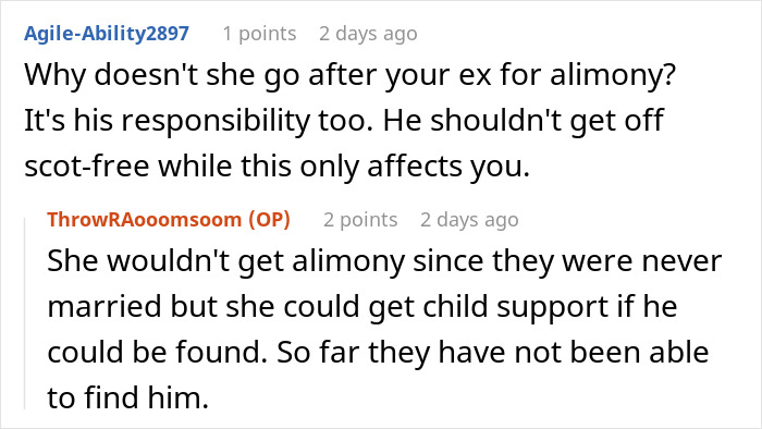 Advice on seeking child support from ex in homeless sister family conflict