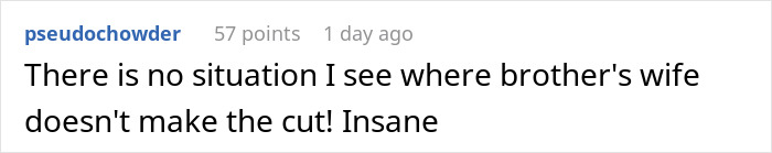 Reddit comment about brother's wife not making wedding guest list