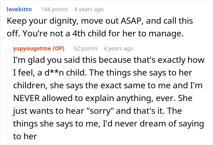 A comment advises the man to keep his dignity and move out, highlighting his fiancée's problem behavior. A comment advises the man to keep his dignity and move out, highlighting his fiancée's problem behavior.