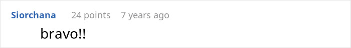 A comment that reads 'bravo!!' on a post about a DIL snapping at her MIL for wanting final say on baby's name.