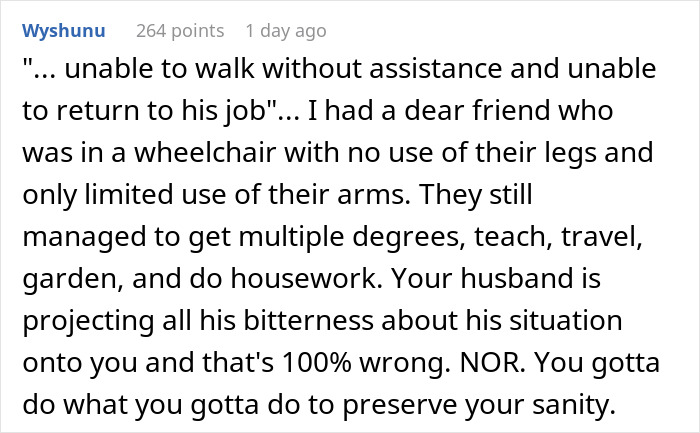 Wife Tries To Be Understanding Of Her Disabled Husband But Finally Has Enough Of Him
