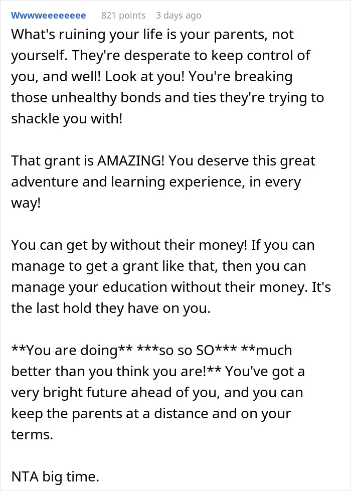 20YO Gets $4K Grant To Go On NYC Research Trip, Worried Parents Threaten To Cut Her Off 20YO Gets $4K Grant To Go On NYC Research Trip, Worried Parents Threaten To Cut Her Off