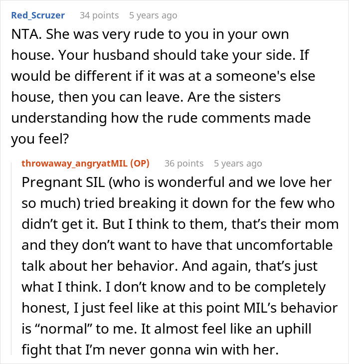 Comments on MIL rudeness and husband's support in childfree couple scenario