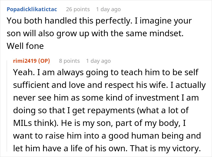 Praise for teaching son's respect and self-sufficiency against MIL Praise for teaching son's respect and self-sufficiency against MIL