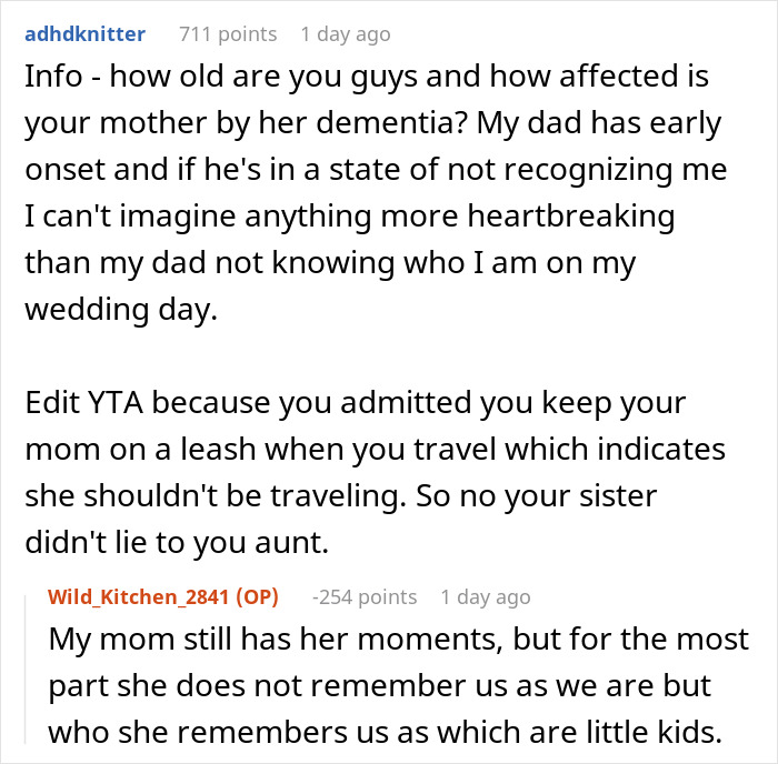 Online comments about dementia impact on wedding and family dynamics Online comments about dementia impact on wedding and family dynamics