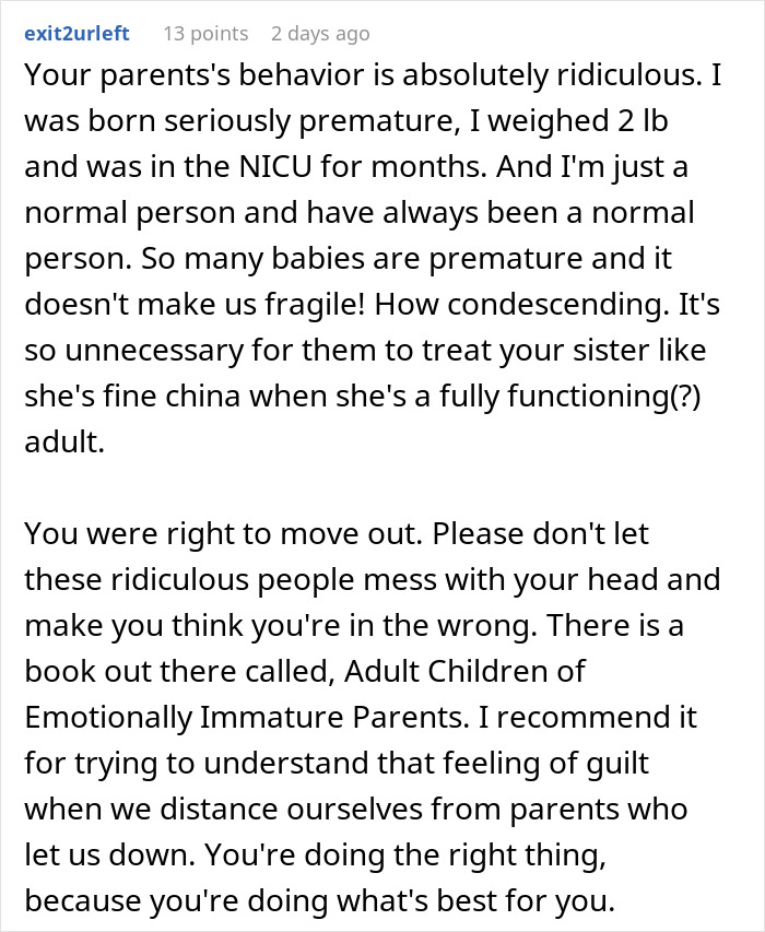 20YO Receives Special Treatment From Parents For Being Preemie, Bullies 18YO Causing Her To Leave 20YO Receives Special Treatment From Parents For Being Preemie, Bullies 18YO Causing Her To Leave