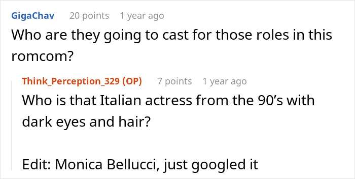 User asking about casting roles and Monica Bellucci mention User asking about casting roles and Monica Bellucci mention