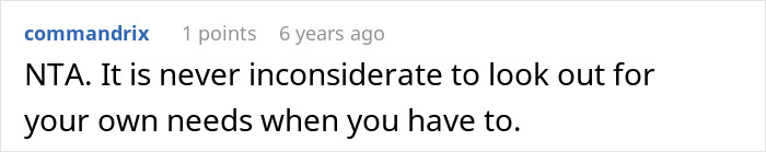 Reddit comment stating it's not inconsiderate to protect oneself from allergenic ingredients