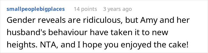 Comment calling gender reveals ridiculous and criticizing Amy and husband's behavior Comment calling gender reveals ridiculous and criticizing Amy and husband's behavior