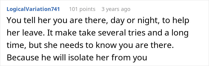 A comment offering support for the bride, telling a friend to be there for her during the wedding and beyond.