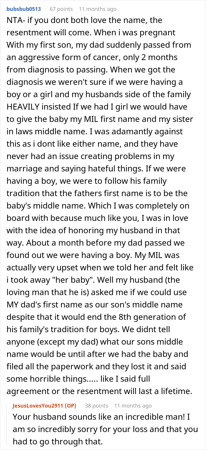 A long Reddit comment from a wife sharing her experience with honoring her husband's family, resonating with the struggle to be honored.