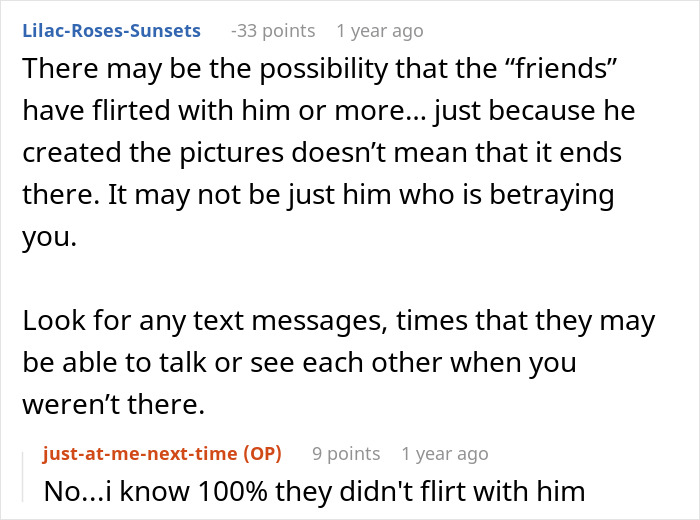 Concern about friends possibly flirting and creating generated pictures on husband's phone