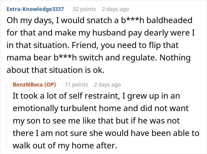 A screenshot of a Reddit comment section where user Extra-Knowledge3337 expresses strong disapproval of the grandmother's behavior and advises the original poster to stand up for herself regarding the family vacation and toddler. A screenshot of a Reddit comment section where user Extra-Knowledge3337 expresses strong disapproval of the grandmother's behavior and advises the original poster to stand up for herself regarding the family vacation and toddler.