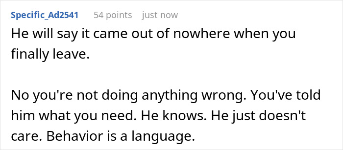Comment on husband's neglect and emotional language in burnt-out wife's relationship