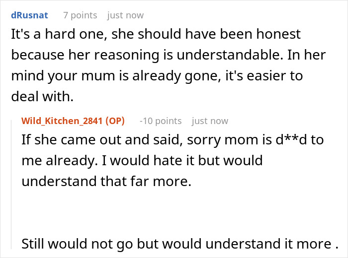 Comments discussing family drama involving wedding and dementia mom exclusion Comments discussing family drama involving wedding and dementia mom exclusion